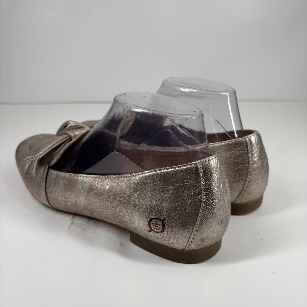 Born Carrine Women's US 7.5M Pewter Metallic Leather Bow Comfort Slip-On Loafers